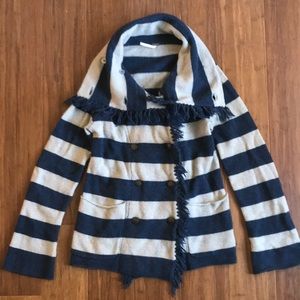 FREE PEOPLE Navy & gray collar fringe cardigan sweater medium